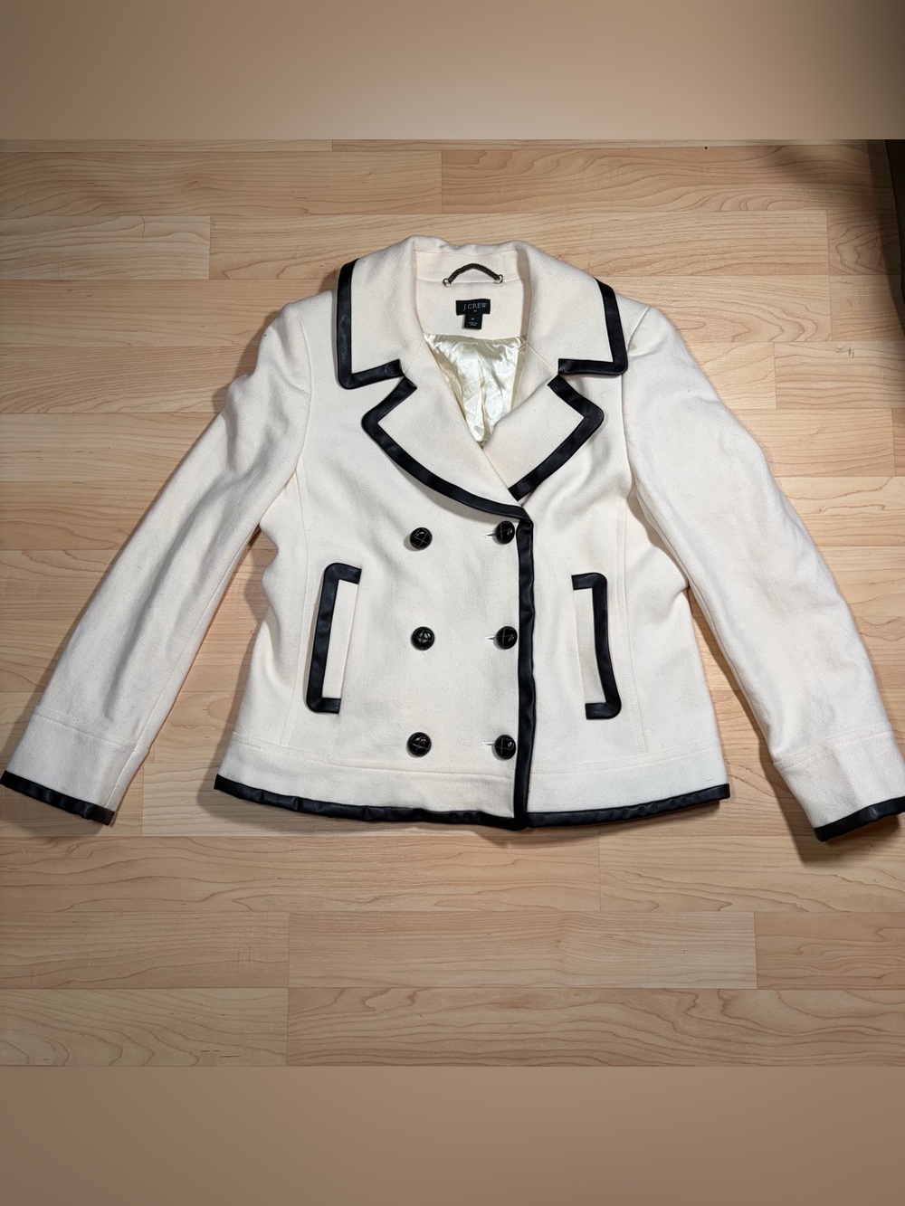 J. Crew Cream Double-Breasted Blazer with Black Trim